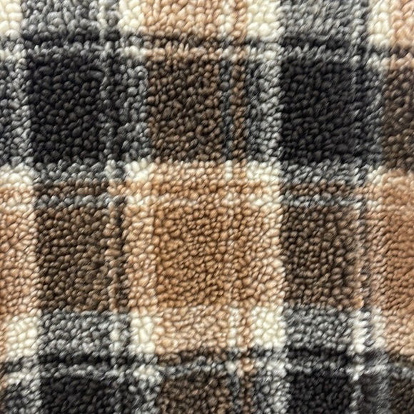 The Great Tartan Plaid Full-Zip Sherpa Relaxed Bomber Jacket Boho Brown Medium - Picture 12 of 13